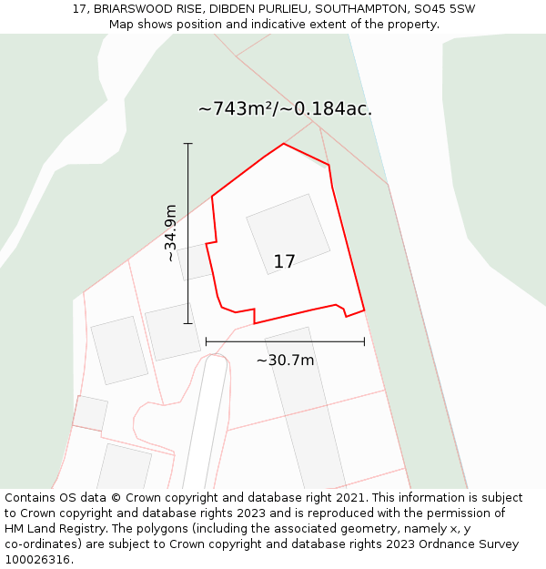 17, BRIARSWOOD RISE, DIBDEN PURLIEU, SOUTHAMPTON, SO45 5SW: Plot and title map