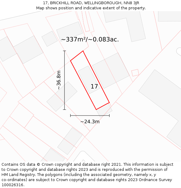 17, BRICKHILL ROAD, WELLINGBOROUGH, NN8 3JR: Plot and title map