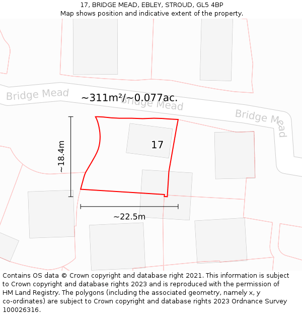 17, BRIDGE MEAD, EBLEY, STROUD, GL5 4BP: Plot and title map