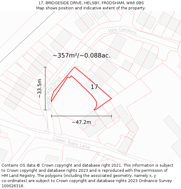 17, BRIDGESIDE DRIVE, HELSBY, FRODSHAM, WA6 0BS: Plot and title map