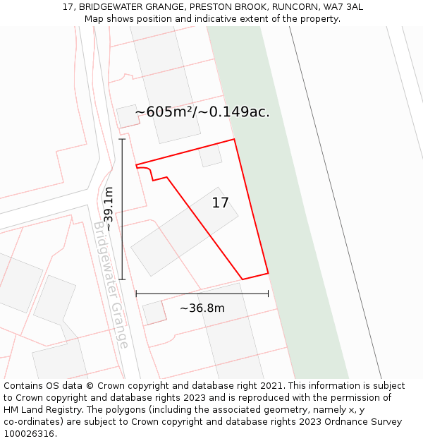 17, BRIDGEWATER GRANGE, PRESTON BROOK, RUNCORN, WA7 3AL: Plot and title map