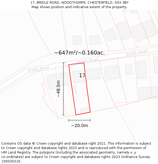 17, BRIDLE ROAD, WOODTHORPE, CHESTERFIELD, S43 3BY: Plot and title map