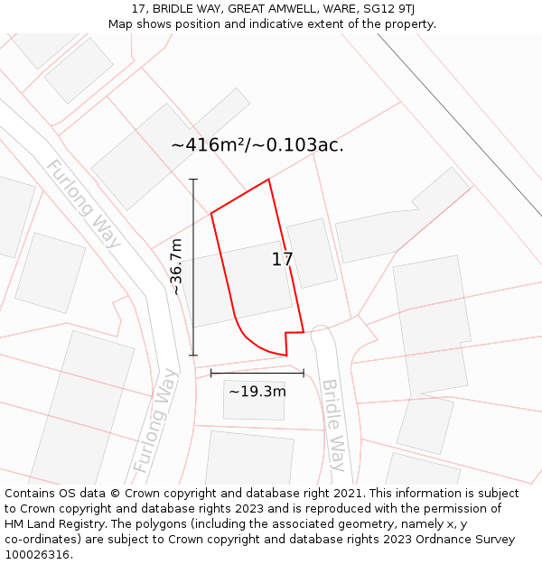 17, BRIDLE WAY, GREAT AMWELL, WARE, SG12 9TJ: Plot and title map