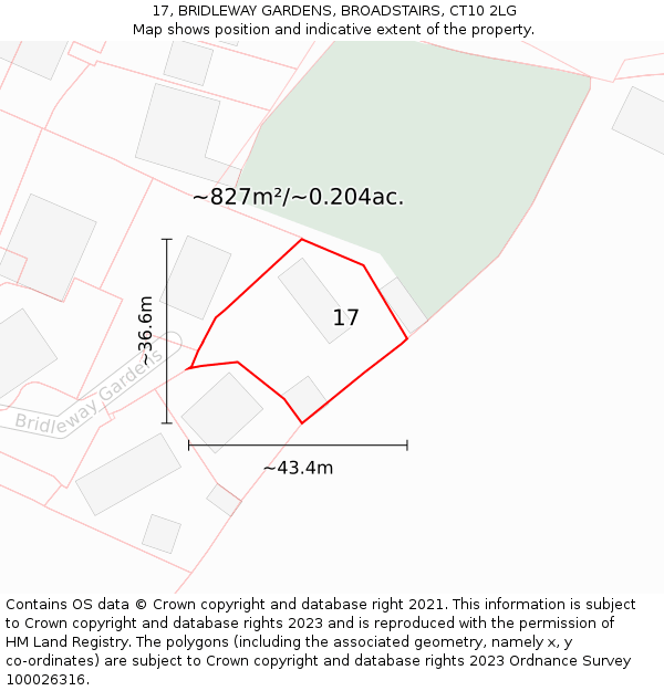 17, BRIDLEWAY GARDENS, BROADSTAIRS, CT10 2LG: Plot and title map