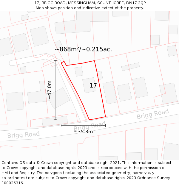 17, BRIGG ROAD, MESSINGHAM, SCUNTHORPE, DN17 3QP: Plot and title map