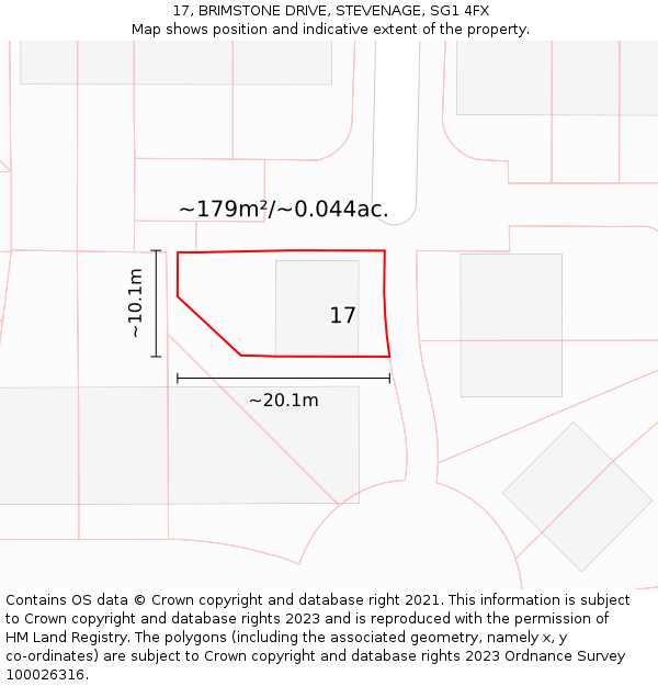 17, BRIMSTONE DRIVE, STEVENAGE, SG1 4FX: Plot and title map