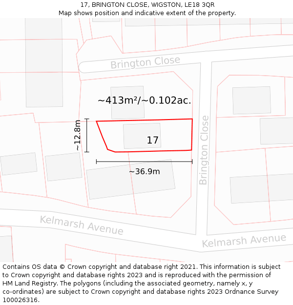 17, BRINGTON CLOSE, WIGSTON, LE18 3QR: Plot and title map