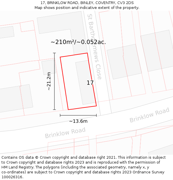 17, BRINKLOW ROAD, BINLEY, COVENTRY, CV3 2DS: Plot and title map