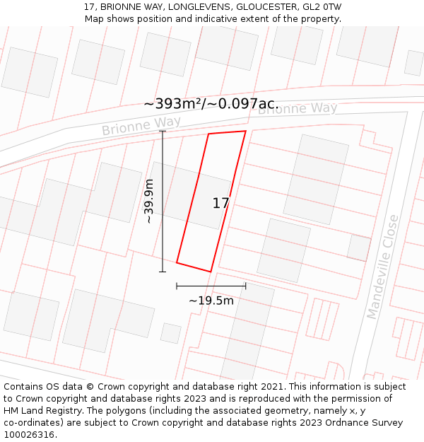 17, BRIONNE WAY, LONGLEVENS, GLOUCESTER, GL2 0TW: Plot and title map