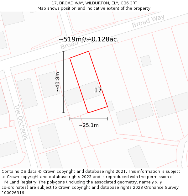 17, BROAD WAY, WILBURTON, ELY, CB6 3RT: Plot and title map