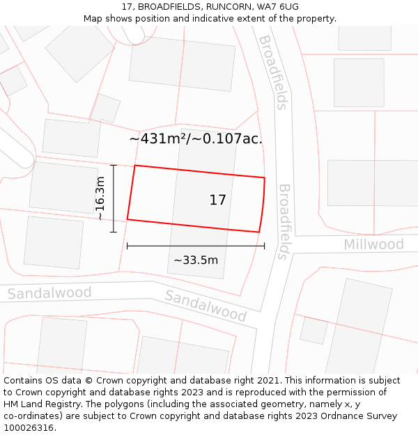 17, BROADFIELDS, RUNCORN, WA7 6UG: Plot and title map