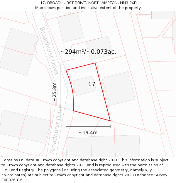 17, BROADHURST DRIVE, NORTHAMPTON, NN3 9XB: Plot and title map