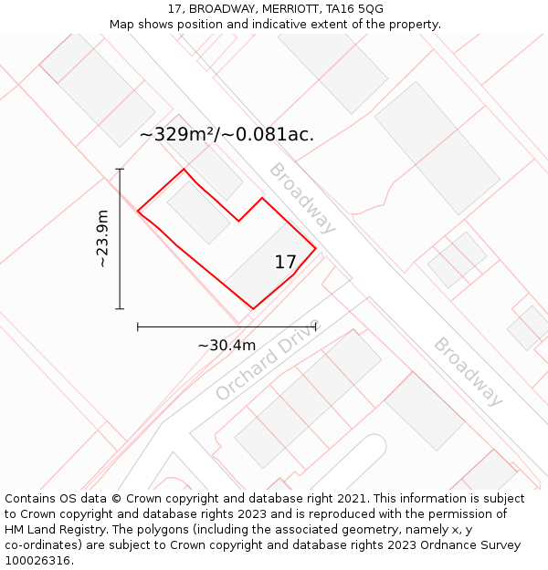 17, BROADWAY, MERRIOTT, TA16 5QG: Plot and title map