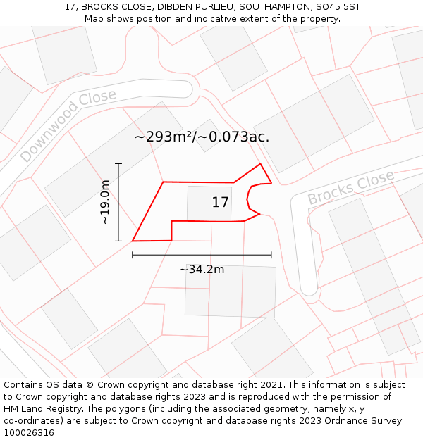 17, BROCKS CLOSE, DIBDEN PURLIEU, SOUTHAMPTON, SO45 5ST: Plot and title map