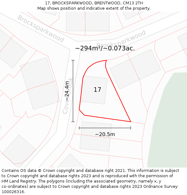 17, BROCKSPARKWOOD, BRENTWOOD, CM13 2TH: Plot and title map
