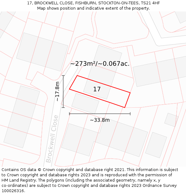 17, BROCKWELL CLOSE, FISHBURN, STOCKTON-ON-TEES, TS21 4HF: Plot and title map