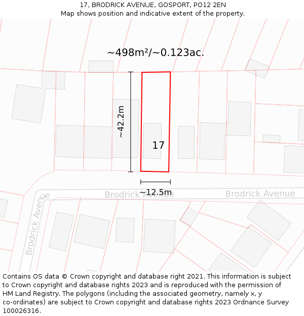 17, BRODRICK AVENUE, GOSPORT, PO12 2EN: Plot and title map