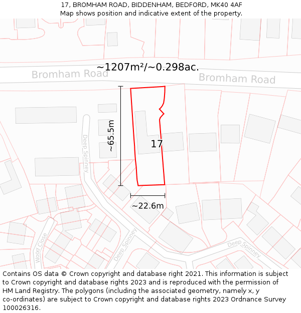 17, BROMHAM ROAD, BIDDENHAM, BEDFORD, MK40 4AF: Plot and title map