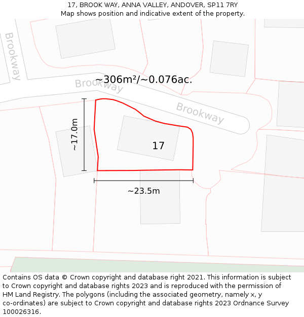 17, BROOK WAY, ANNA VALLEY, ANDOVER, SP11 7RY: Plot and title map