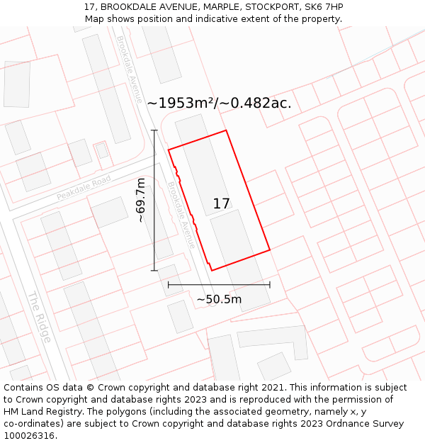 17, BROOKDALE AVENUE, MARPLE, STOCKPORT, SK6 7HP: Plot and title map