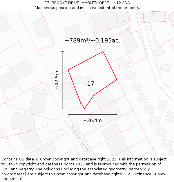 17, BROOKE DRIVE, MABLETHORPE, LN12 2DA: Plot and title map