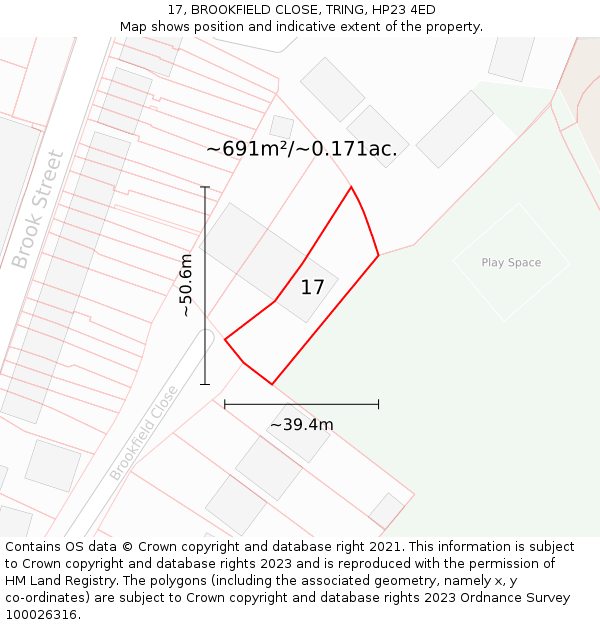 17, BROOKFIELD CLOSE, TRING, HP23 4ED: Plot and title map