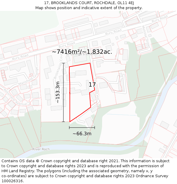 17, BROOKLANDS COURT, ROCHDALE, OL11 4EJ: Plot and title map