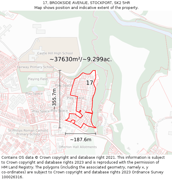 17, BROOKSIDE AVENUE, STOCKPORT, SK2 5HR: Plot and title map