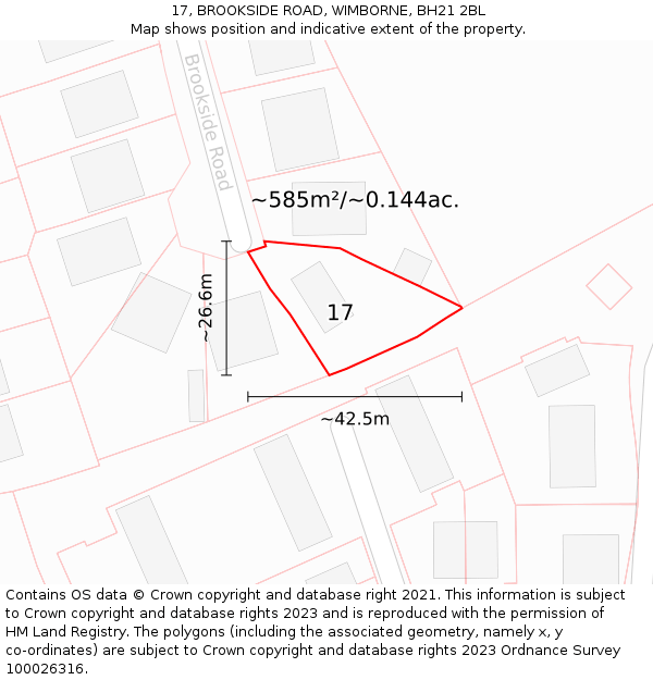 17, BROOKSIDE ROAD, WIMBORNE, BH21 2BL: Plot and title map