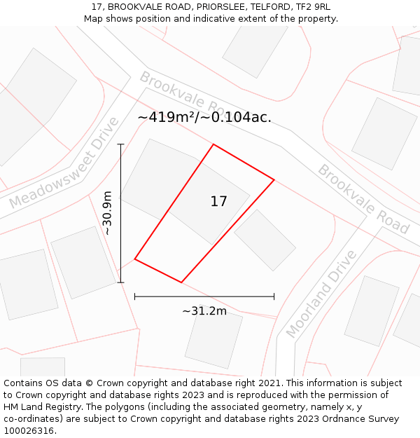 17, BROOKVALE ROAD, PRIORSLEE, TELFORD, TF2 9RL: Plot and title map