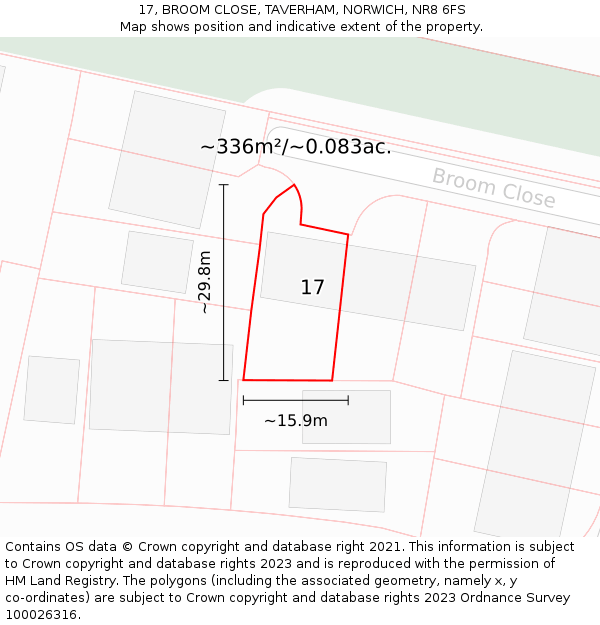 17, BROOM CLOSE, TAVERHAM, NORWICH, NR8 6FS: Plot and title map