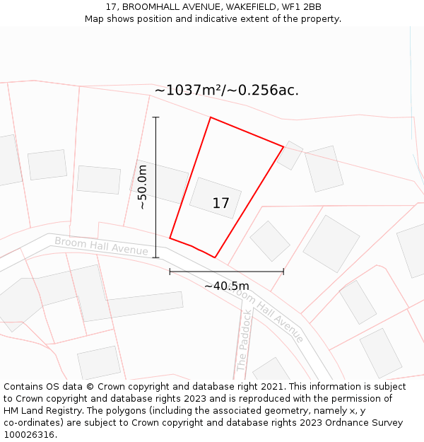 17, BROOMHALL AVENUE, WAKEFIELD, WF1 2BB: Plot and title map