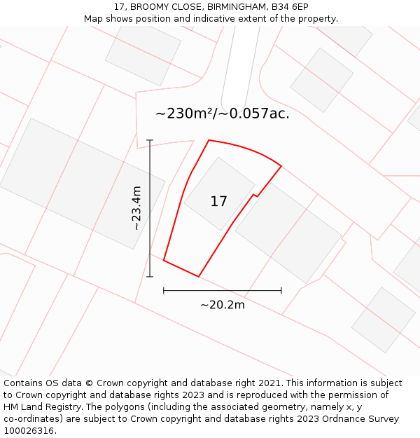 17, BROOMY CLOSE, BIRMINGHAM, B34 6EP: Plot and title map