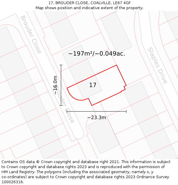 17, BROUDER CLOSE, COALVILLE, LE67 4GF: Plot and title map