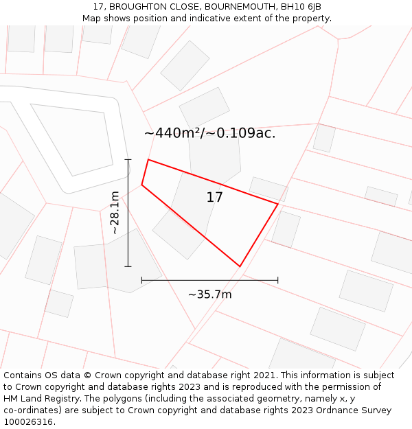17, BROUGHTON CLOSE, BOURNEMOUTH, BH10 6JB: Plot and title map