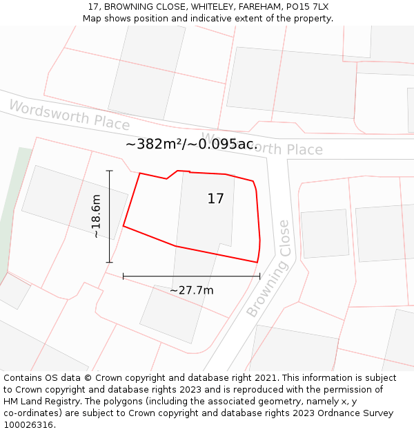 17, BROWNING CLOSE, WHITELEY, FAREHAM, PO15 7LX: Plot and title map