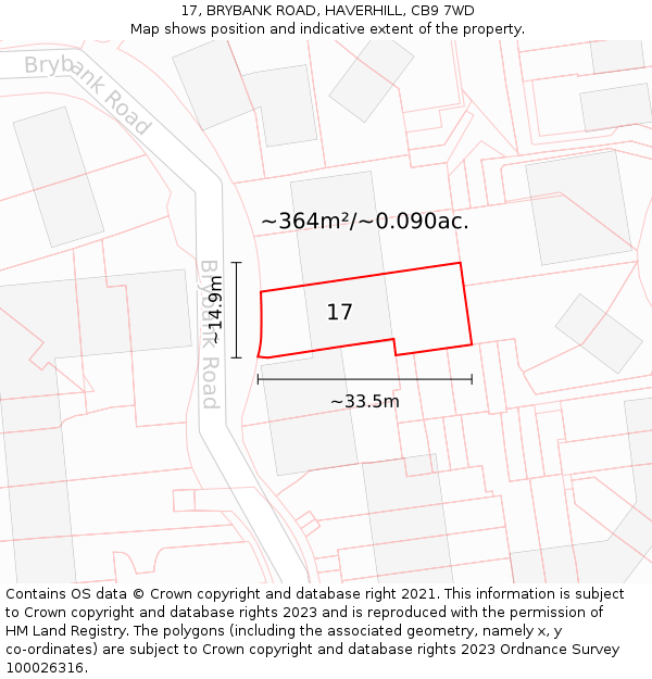 17, BRYBANK ROAD, HAVERHILL, CB9 7WD: Plot and title map