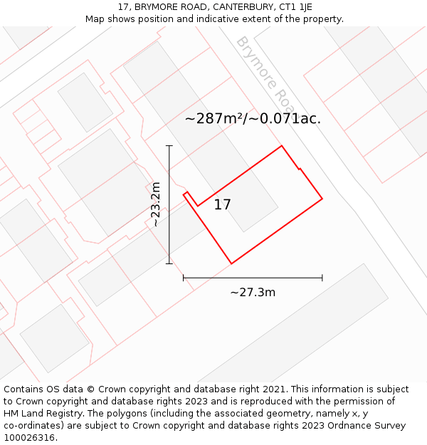 17, BRYMORE ROAD, CANTERBURY, CT1 1JE: Plot and title map