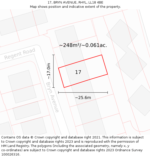 17, BRYN AVENUE, RHYL, LL18 4BE: Plot and title map