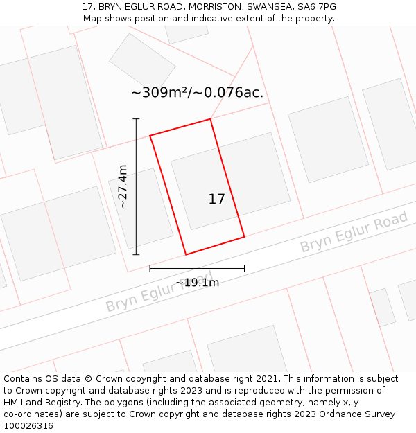 17, BRYN EGLUR ROAD, MORRISTON, SWANSEA, SA6 7PG: Plot and title map