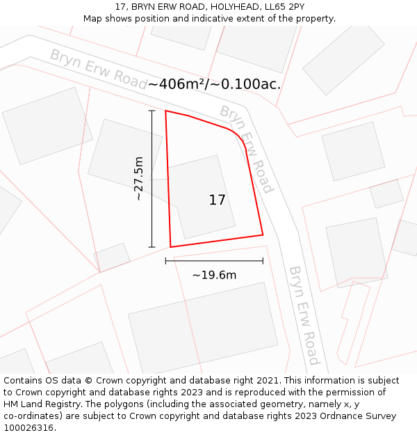 17, BRYN ERW ROAD, HOLYHEAD, LL65 2PY: Plot and title map