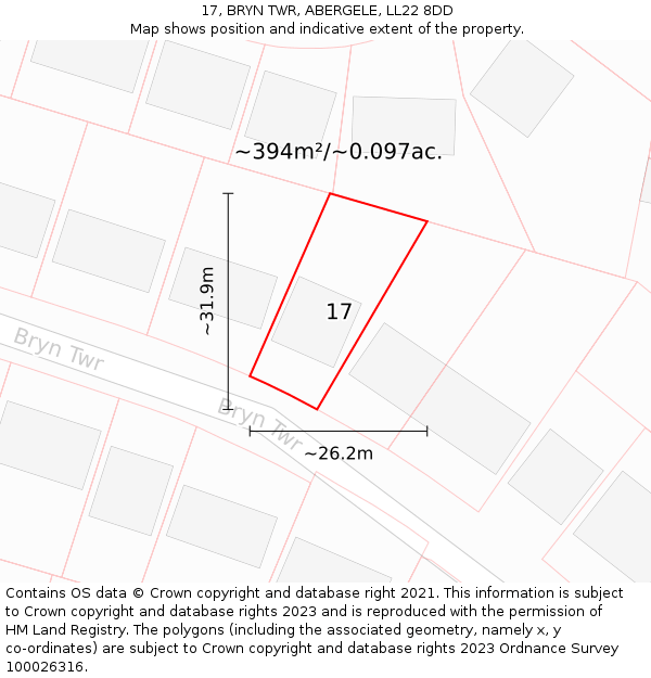 17, BRYN TWR, ABERGELE, LL22 8DD: Plot and title map