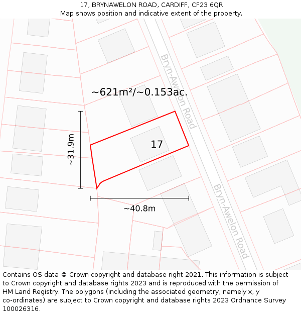 17, BRYNAWELON ROAD, CARDIFF, CF23 6QR: Plot and title map