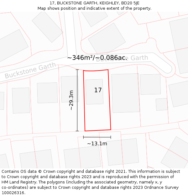 17, BUCKSTONE GARTH, KEIGHLEY, BD20 5JE: Plot and title map