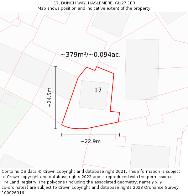 17, BUNCH WAY, HASLEMERE, GU27 1ER: Plot and title map