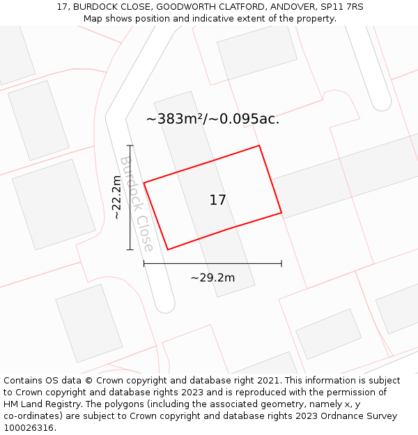 17, BURDOCK CLOSE, GOODWORTH CLATFORD, ANDOVER, SP11 7RS: Plot and title map
