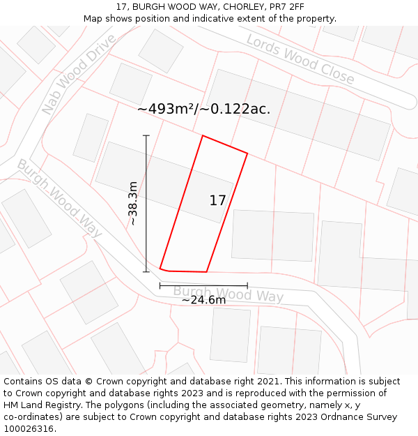 17, BURGH WOOD WAY, CHORLEY, PR7 2FF: Plot and title map