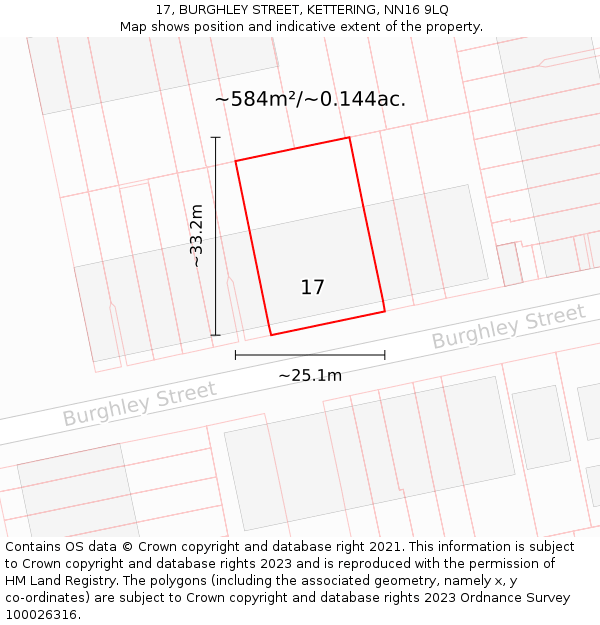 17, BURGHLEY STREET, KETTERING, NN16 9LQ: Plot and title map