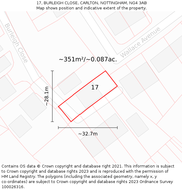 17, BURLEIGH CLOSE, CARLTON, NOTTINGHAM, NG4 3AB: Plot and title map