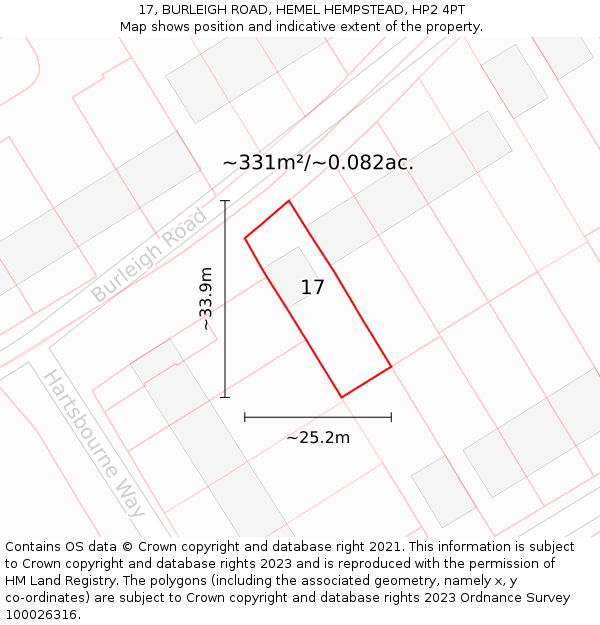 17, BURLEIGH ROAD, HEMEL HEMPSTEAD, HP2 4PT: Plot and title map